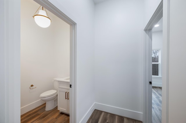 1065 Cedar Fox Ct, Forest, VA 24551 - bathroom featuring baseboards, vanity, toilet, and wood finished floors