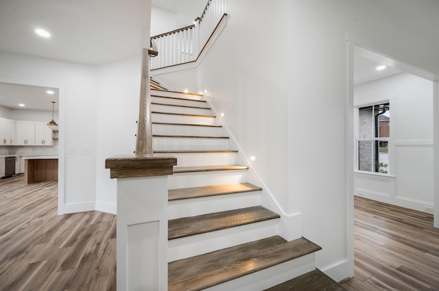 1065 Cedar Fox Ct, Forest, VA 24551 - stairs featuring wood finished floors, baseboards, and recessed lighting