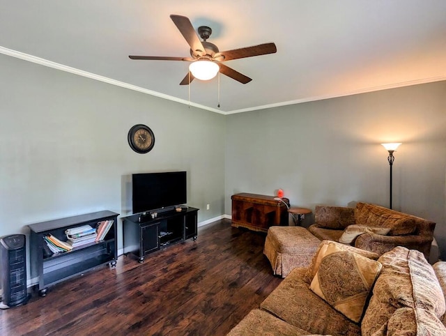 180 Daniels Run Rd NE, Copper Hill, VA 24079 - living area with crown molding, baseboards, a ceiling fan, and wood finished floors