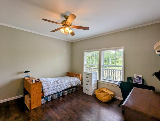180 Daniels Run Rd NE, Copper Hill, VA 24079 - bedroom with baseboards, crown molding, a ceiling fan, and wood finished floors