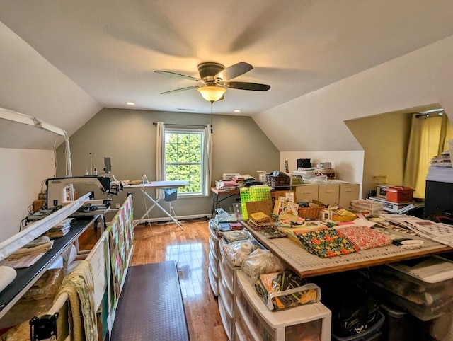 180 Daniels Run Rd NE, Copper Hill, VA 24079 - office space with vaulted ceiling, ceiling fan, and wood finished floors