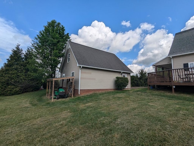 180 Daniels Run Rd NE, Copper Hill, VA 24079 - exterior space featuring a yard, roof with shingles, and a wooden deck