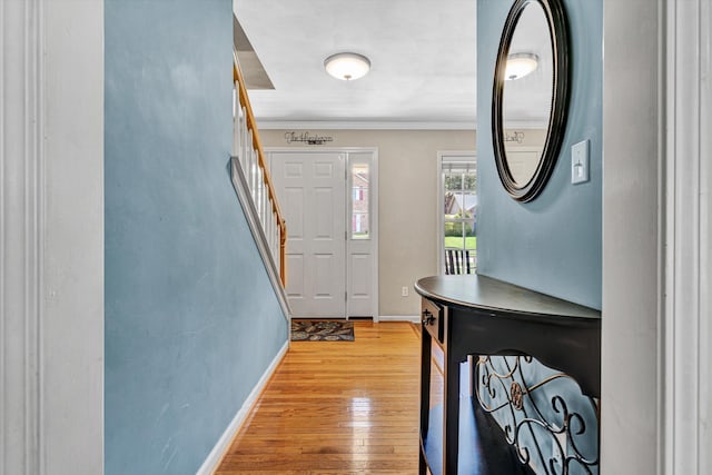 4848 Hickory Ridge Ct, Roanoke, VA 24018 - foyer entrance featuring ornamental molding, stairs, baseboards, and light wood-type flooring