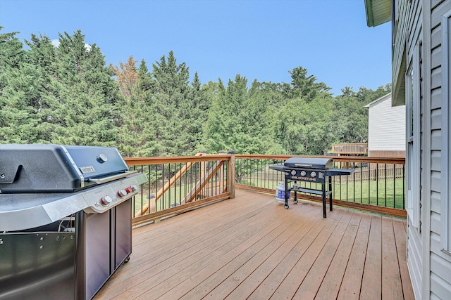 4848 Hickory Ridge Ct, Roanoke, VA 24018 - wooden deck with area for grilling and a view of trees
