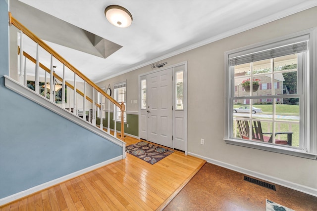 4848 Hickory Ridge Ct, Roanoke, VA 24018 - foyer entrance with baseboards, stairs, crown molding, and plenty of natural light