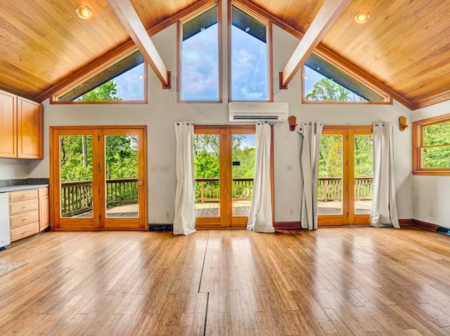 195 Lost Spring Ln, Lexington, VA 24450 - doorway to outside with baseboards, high vaulted ceiling, and a wall mounted AC