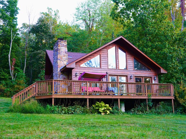 195 Lost Spring Ln, Lexington, VA 24450 - rear view of house with a chimney, a deck, and a yard