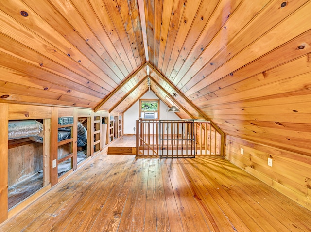 195 Lost Spring Ln, Lexington, VA 24450 - additional living space with lofted ceiling, wood walls, wooden ceiling, and hardwood / wood-style flooring