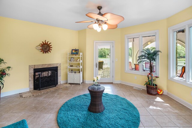 2580 Lakewood Forest Rd, Moneta, VA 24121 - interior space with a fireplace, a ceiling fan, and baseboards