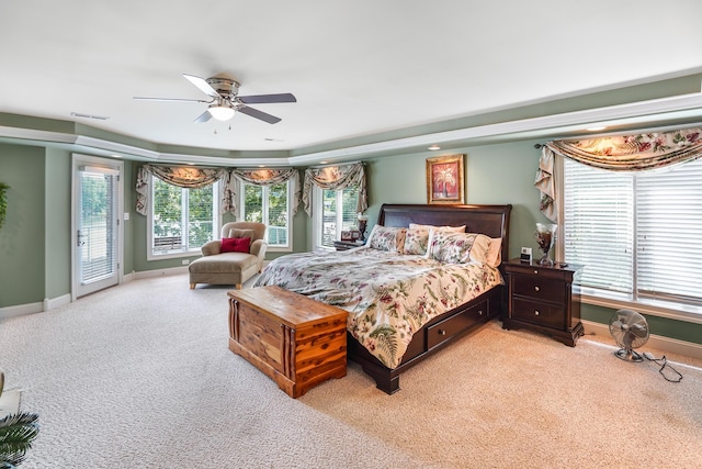 2580 Lakewood Forest Rd, Moneta, VA 24121 - bedroom with access to outside, carpet floors, baseboards, and a ceiling fan