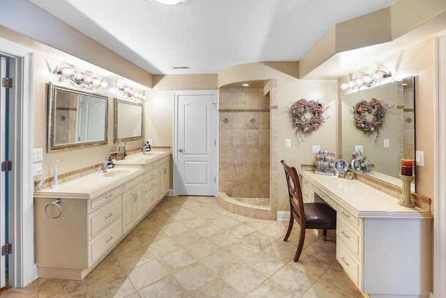 2580 Lakewood Forest Rd, Moneta, VA 24121 - full bathroom featuring vanity, a tile shower, and tile patterned flooring