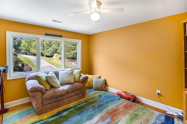 2580 Lakewood Forest Rd, Moneta, VA 24121 - living room with ceiling fan, baseboards, and wood finished floors
