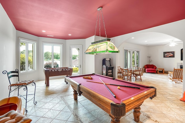2580 Lakewood Forest Rd, Moneta, VA 24121 - recreation room with plenty of natural light, arched walkways, billiards table, recessed lighting, and ceiling fan