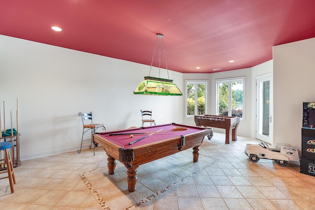 2580 Lakewood Forest Rd, Moneta, VA 24121 - playroom featuring billiards table, recessed lighting, baseboards, and tile patterned flooring