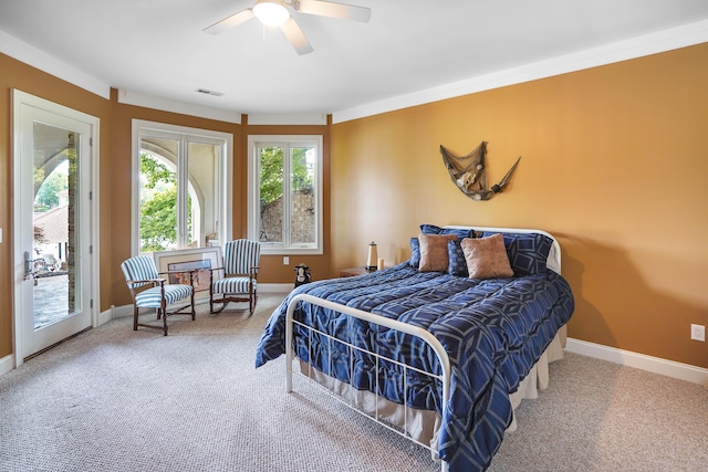 2580 Lakewood Forest Rd, Moneta, VA 24121 - carpeted bedroom featuring access to outside, baseboards, and ceiling fan