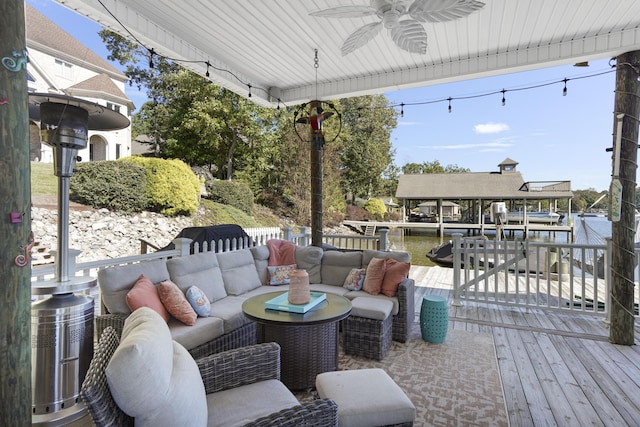 2580 Lakewood Forest Rd, Moneta, VA 24121 - wooden terrace with ceiling fan and outdoor lounge area