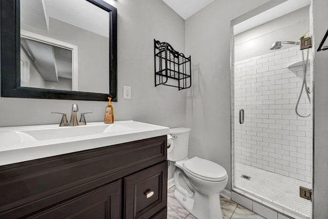 3443 Overhill Trl, Roanoke, VA 24018 - bathroom featuring marble look tile flooring, a stall shower, toilet, and vanity