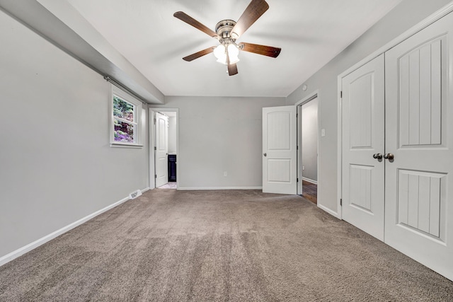 3443 Overhill Trl, Roanoke, VA 24018 - unfurnished bedroom with carpet, baseboards, a closet, ceiling fan, and ensuite bathroom