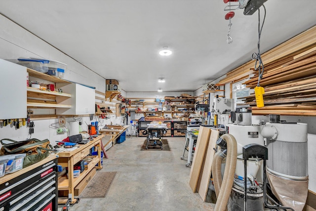 below grade area with a workshop area
