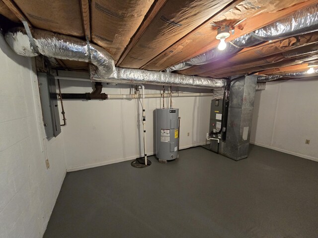 411 Raleigh Ave, Vinton, VA 24179 - unfinished basement with water heater, heating unit, and electric panel