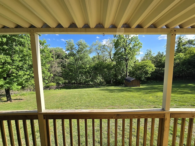 411 Raleigh Ave, Vinton, VA 24179 - view of green lawn with a storage shed, view of wooded area, and an outdoor structure