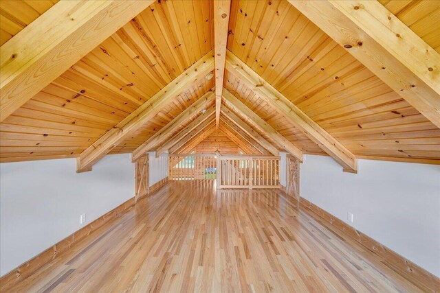 additional living space with wood ceiling and wood finished floors