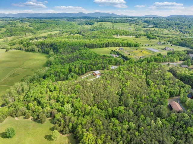 view of property location featuring a forest and a mountainous background