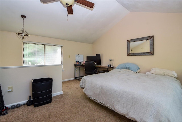 3279 Forest Ridge Rd, Roanoke, VA 24018 - bedroom with lofted ceiling, carpet, baseboards, a ceiling fan, and a desk