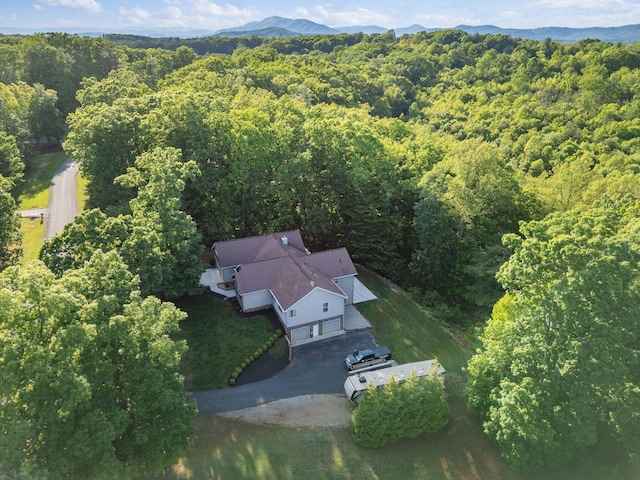view of subject property featuring a heavily wooded area