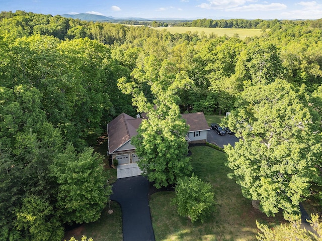 view of property location with a forest