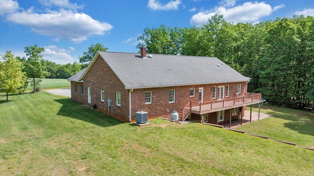 23 Alean Rd, Rocky Mount, VA 24151 - back of house featuring a deck, stairs, central AC, and a lawn