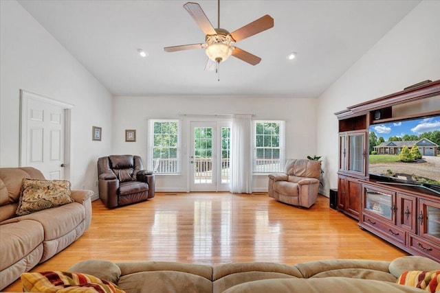 23 Alean Rd, Rocky Mount, VA 24151 - living area featuring wood finished floors, a ceiling fan, recessed lighting, and high vaulted ceiling
