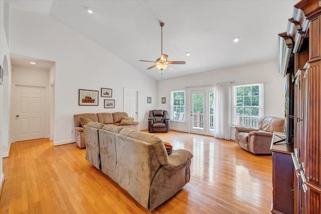 23 Alean Rd, Rocky Mount, VA 24151 - living area with light wood-type flooring, high vaulted ceiling, ceiling fan, and baseboards