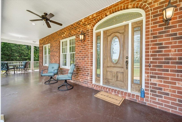 23 Alean Rd, Rocky Mount, VA 24151 - property entrance with covered porch, brick siding, and a ceiling fan