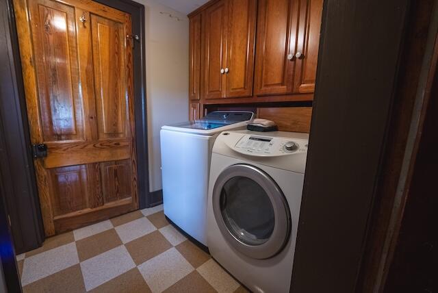 336 Turkey Run Ln, Rural Retreat, VA 24368 - clothes washing area with cabinet space, independent washer and dryer, and light flooring