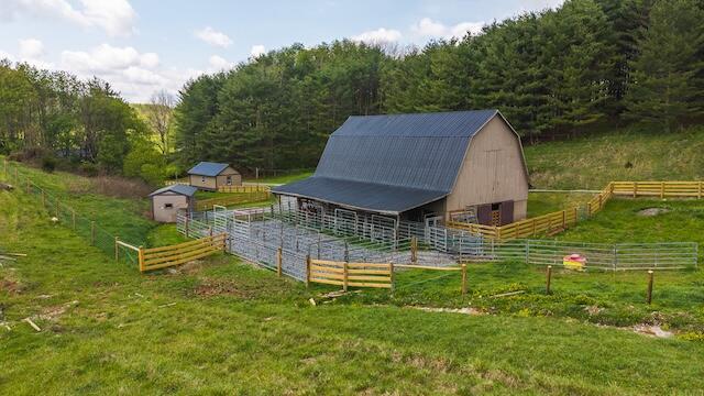 336 Turkey Run Ln, Rural Retreat, VA 24368 - view of barn with a wooded view, a rural view, and a shed