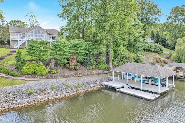 451 Sourwood Dr, Hardy, VA 24101 - dock area with boat lift, a water view, and stairs