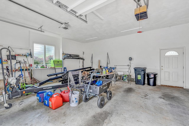 garage with a garage door opener