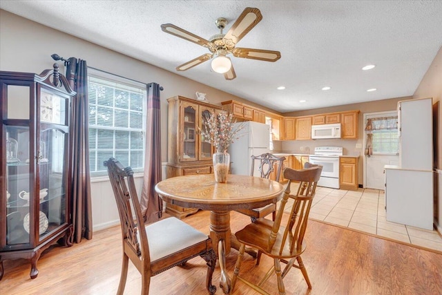 1921 Clinton Ave SE, Roanoke, VA 24013 - dining area with a textured ceiling, a ceiling fan, recessed lighting, and light wood finished floors