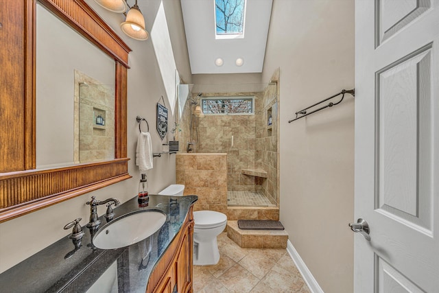 73 Windmere Trl, Moneta, VA 24121 - full bathroom featuring toilet, walk in shower, vanity, tile patterned flooring, and baseboards