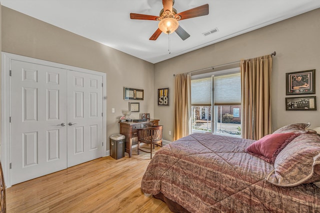 73 Windmere Trl, Moneta, VA 24121 - bedroom featuring light wood-type flooring, a closet, and a ceiling fan