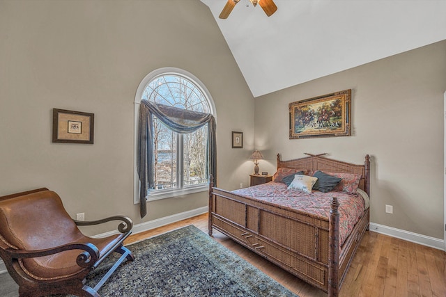 73 Windmere Trl, Moneta, VA 24121 - bedroom featuring light wood finished floors, high vaulted ceiling, baseboards, and ceiling fan