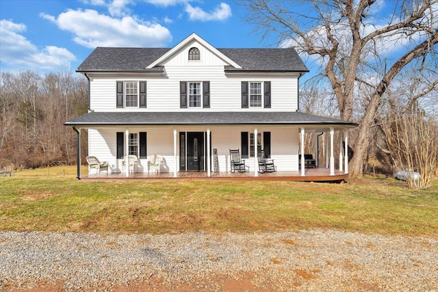 380 Trails End Dr, Hardy, VA 24101 - farmhouse featuring a porch, a front lawn, and a shingled roof