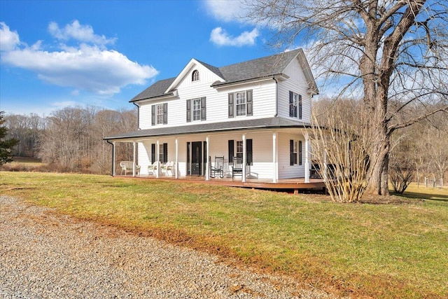 380 Trails End Dr, Hardy, VA 24101 - farmhouse with a porch, a front yard, and a shingled roof