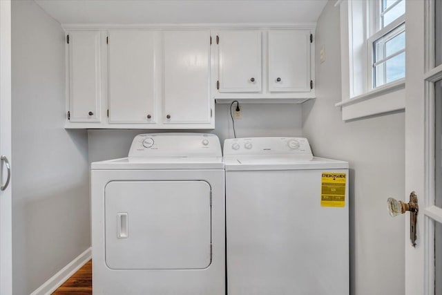 380 Trails End Dr, Hardy, VA 24101 - washroom featuring cabinet space, washer and clothes dryer, baseboards, and dark wood finished floors