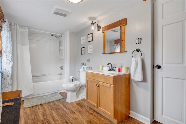 380 Trails End Dr, Hardy, VA 24101 - bathroom featuring wood finished floors, toilet, shower / bath combo, and vanity