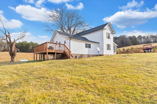 380 Trails End Dr, Hardy, VA 24101 - back of property with a wooden deck, a yard, and stairs