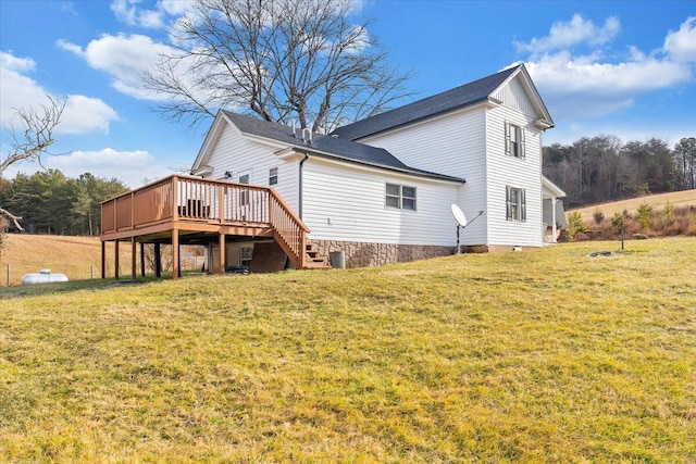 380 Trails End Dr, Hardy, VA 24101 - rear view of property with a deck, a yard, and stairway