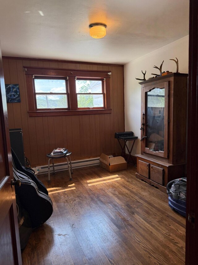 111 Rosedale Ave, Covington, VA 24426 - sitting room with wood finished floors, healthy amount of natural light, baseboard heating, and wood walls
