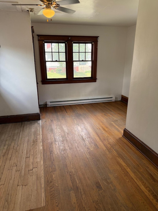 111 Rosedale Ave, Covington, VA 24426 - unfurnished room featuring a baseboard heating unit, a ceiling fan, hardwood / wood-style floors, and baseboards